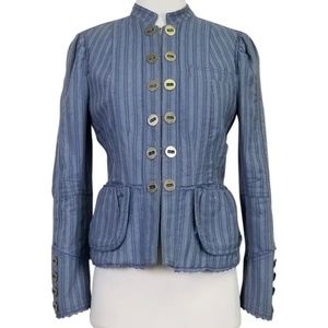 Marc Jacobs Blue Stripe Ruffle Military Blazer size 8